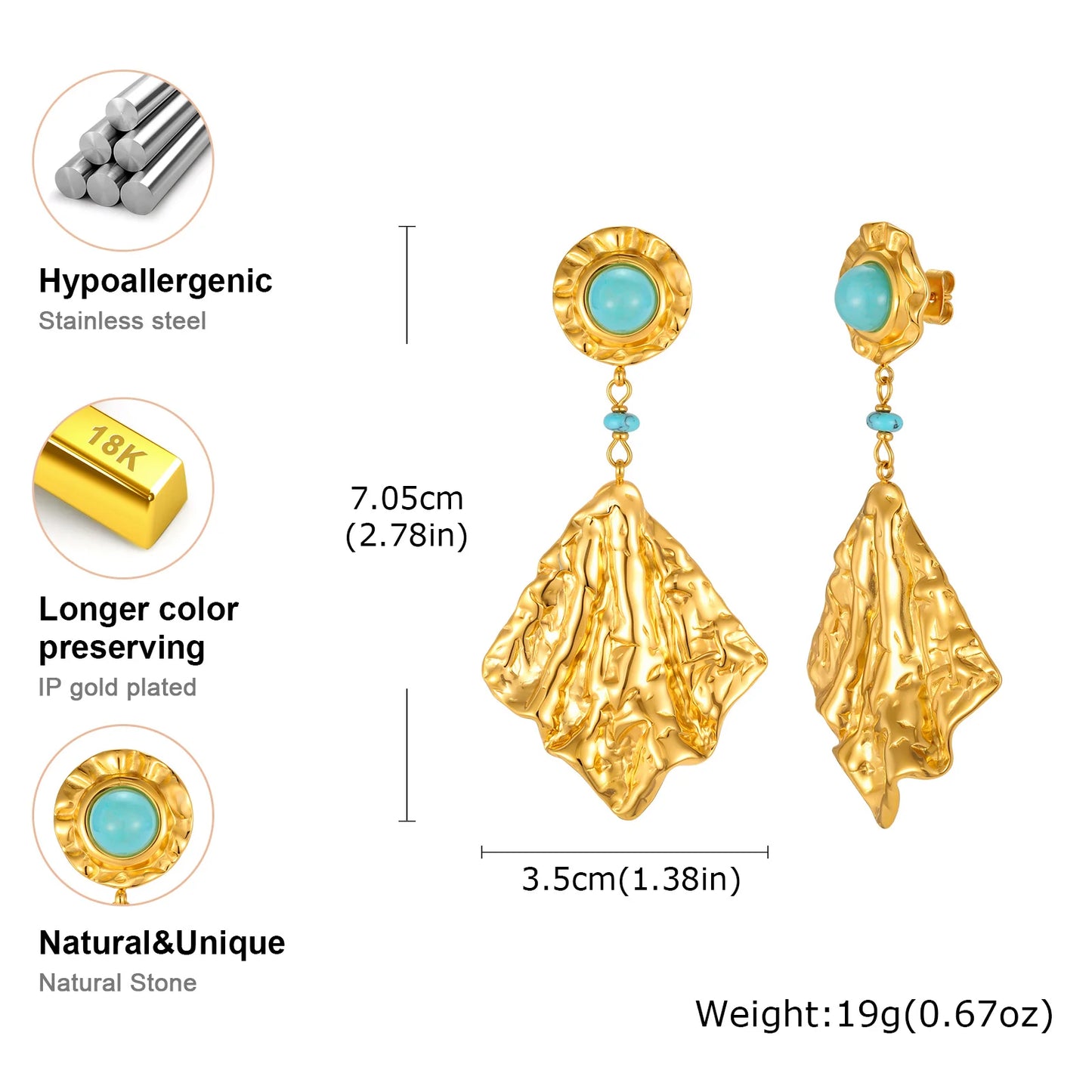 Boucle d'Oreille Turquoise Pendante