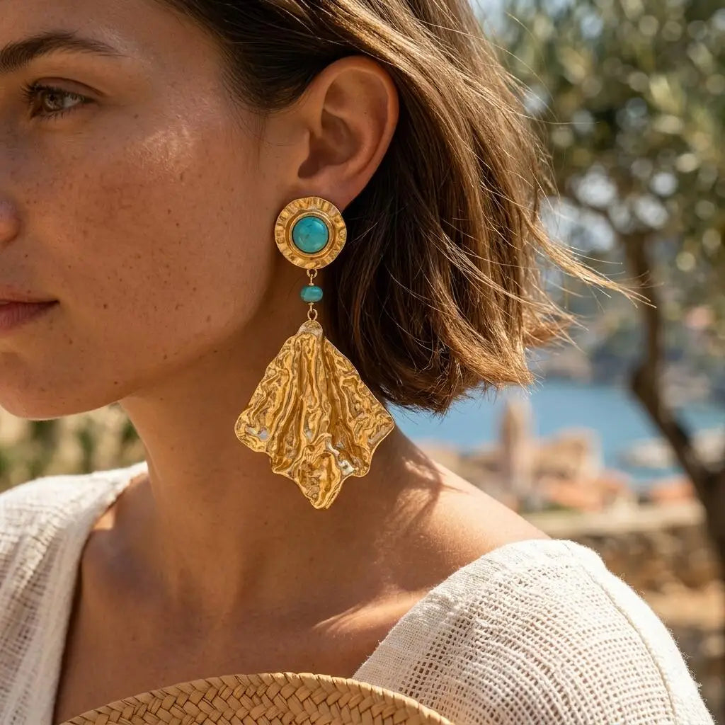 Boucle d'Oreille Turquoise Pendante